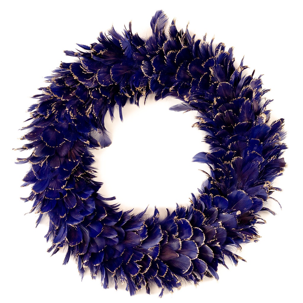 Feather Wreath With Glitter Tips 20 inch Base 23-24 inch DIA --Navy/Gold Glitter