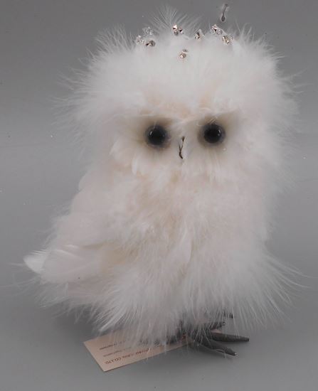 Feather Owl Decor 4 x 6 inch --White