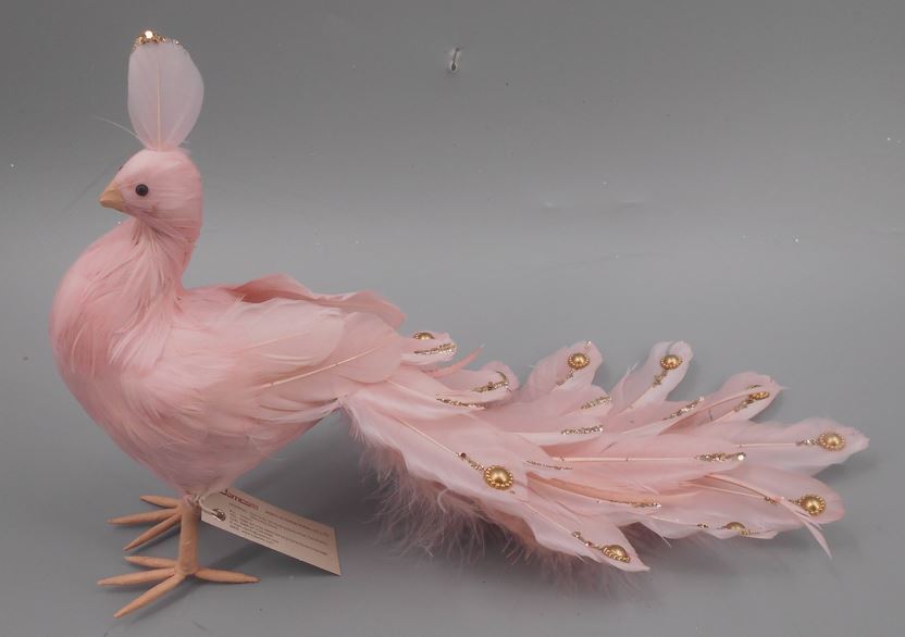 Feather Bird Ornament With Glitter 15 inch --Champagne/Gold Glitter