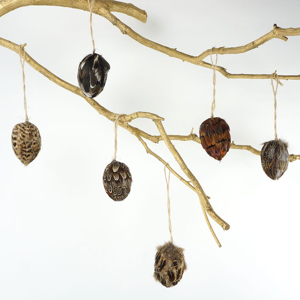 Pheasant Egg Ornament Assorted 2 x 3 inch   6PC --Natural