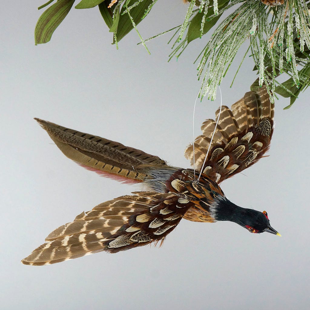Mini Pheasant Bird Feather Ornament 9.5 x 11 inch --Natural