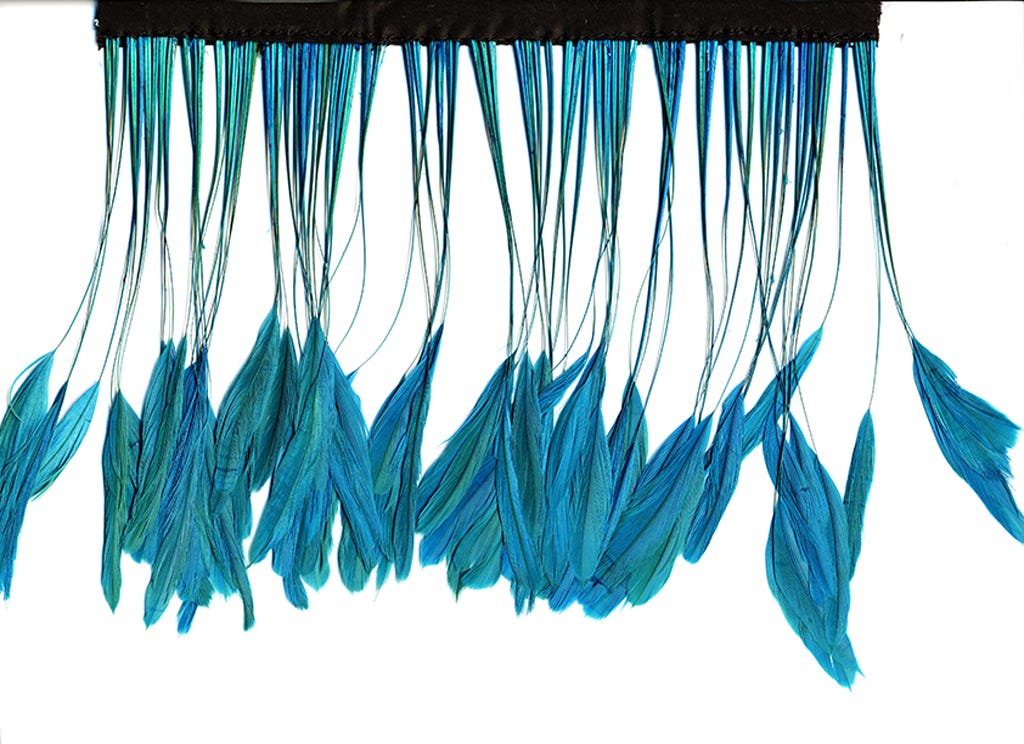 Rooster Stripped Coque Bleached Fringe With Bias 6-8 inch   1/4yd --Dark Turquoise