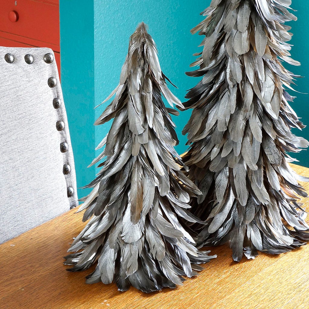 Gilded Metallic Silver Feather Tree 16 inch --Black/Silver Gilded