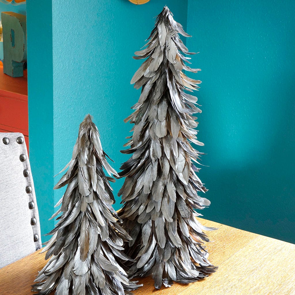 Gilded Metallic Silver Feather Tree 24 inch --Black/Silver Gilded
