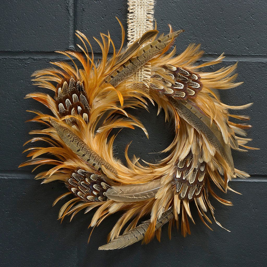 Ringneck Pheasant/Hackle Wreath 10.25 inch Base   12-14 inch DIA --Natural