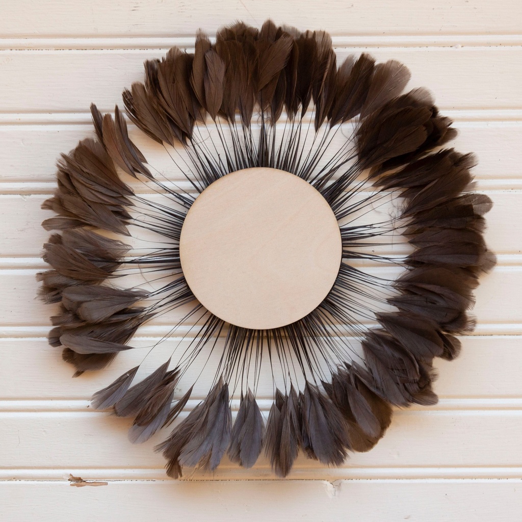 Full Sun Wood & Feather Decor 11 inch DIA --Natural/Brown