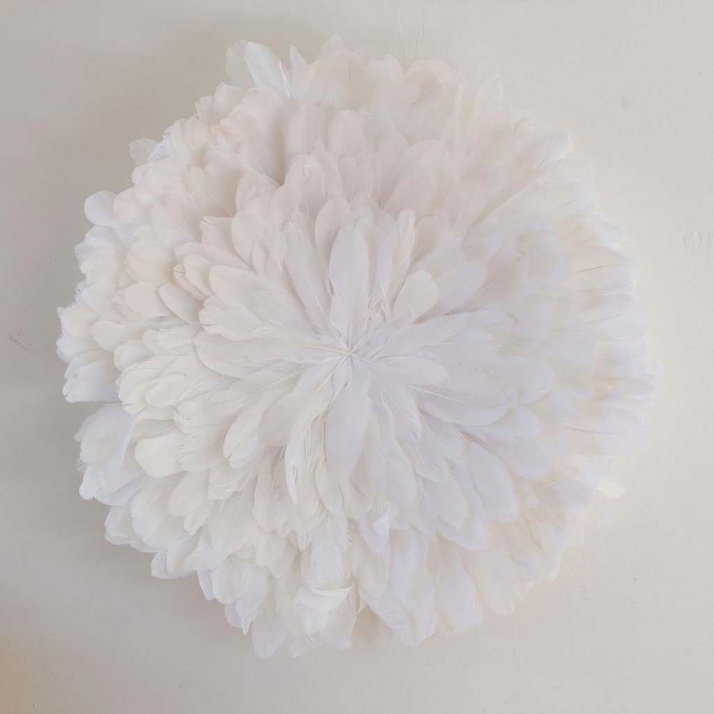 Juju Hat Pallet Feather Wall Art 16 inch Wood Base   24-26 inch DIA --White