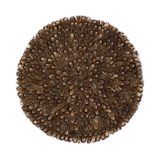[FHD002--N] Feather Placemat Almond Pheasant 16 inch Dia --Natural