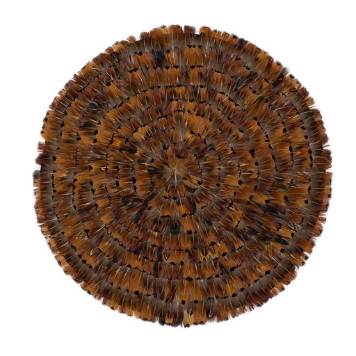 [FHD004--N] Feather Placemat Dark Heart Pheasant 16 inch Dia --Natural