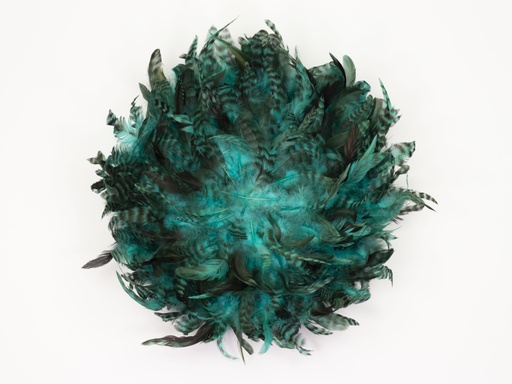 [WHD-JUJUFCXCSG11_5--AM] Juju Hat Coque Feather Wall Art 11.5 inch Wood Base   15 inch DIA --Aqua Marine