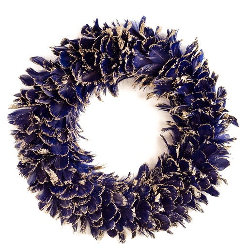 [WRGCT19-2--NY-GO] Feather Wreath With Glitter Tips 17 inch Base 18 inch DIA --Navy/Gold Glitter