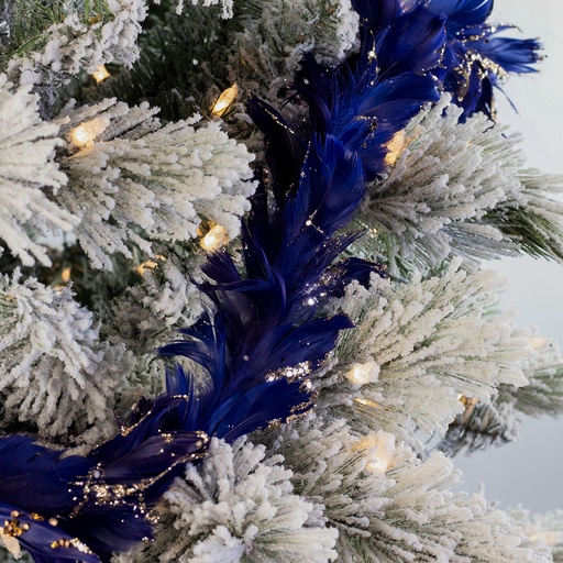 [GRGC59-2--NY-GO] Feather Garland With Four inch Ribbon 2 x 55 inch --Navy Tipped Gold Glitter