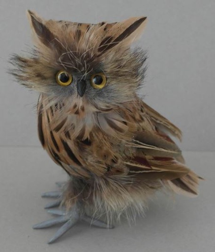 [BOWL4X5--N-BN] Feather Owl Decor 3 x 5 inch --Natural Brown