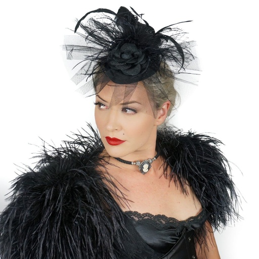 [FCF-BLAIR--BL] Blair Fascinator Rooster Coque/Goose Biots --Black
