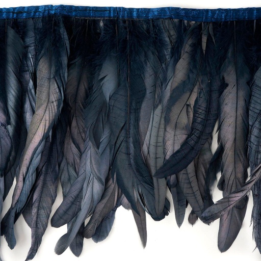[FCQND10--BL-PRL] Rooster Coque Fringe With Bias 8-10 inch   1yd Bolt --Black Pearl