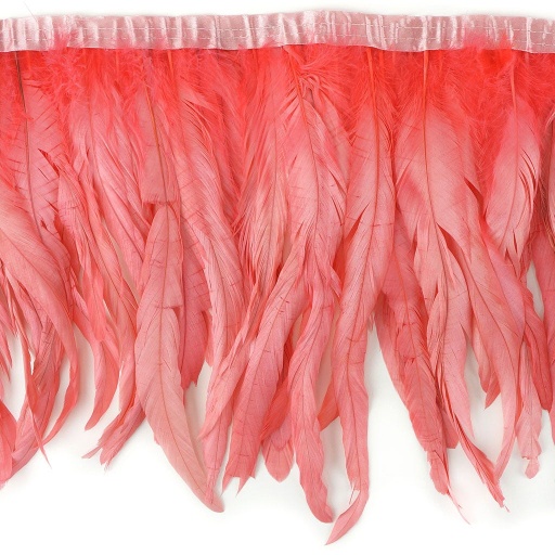 [FCQND12--CO] Rooster Coque Fringe With Bias 10-12 inch   1yd Bolt --Coral