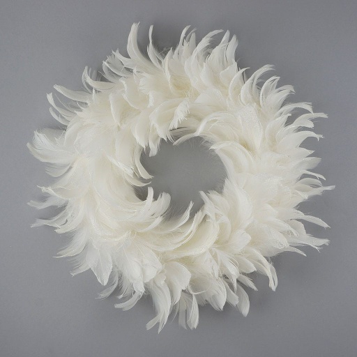 [WRGC18-2--W-OP] Feather Wreath 11.5 inch Base   12-13 inch DIA --White Tipped Opal Glitter