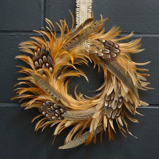 [WRHGP16--N] Ringneck Pheasant/Hackle Wreath 10.25 inch Base   12-14 inch DIA --Natural